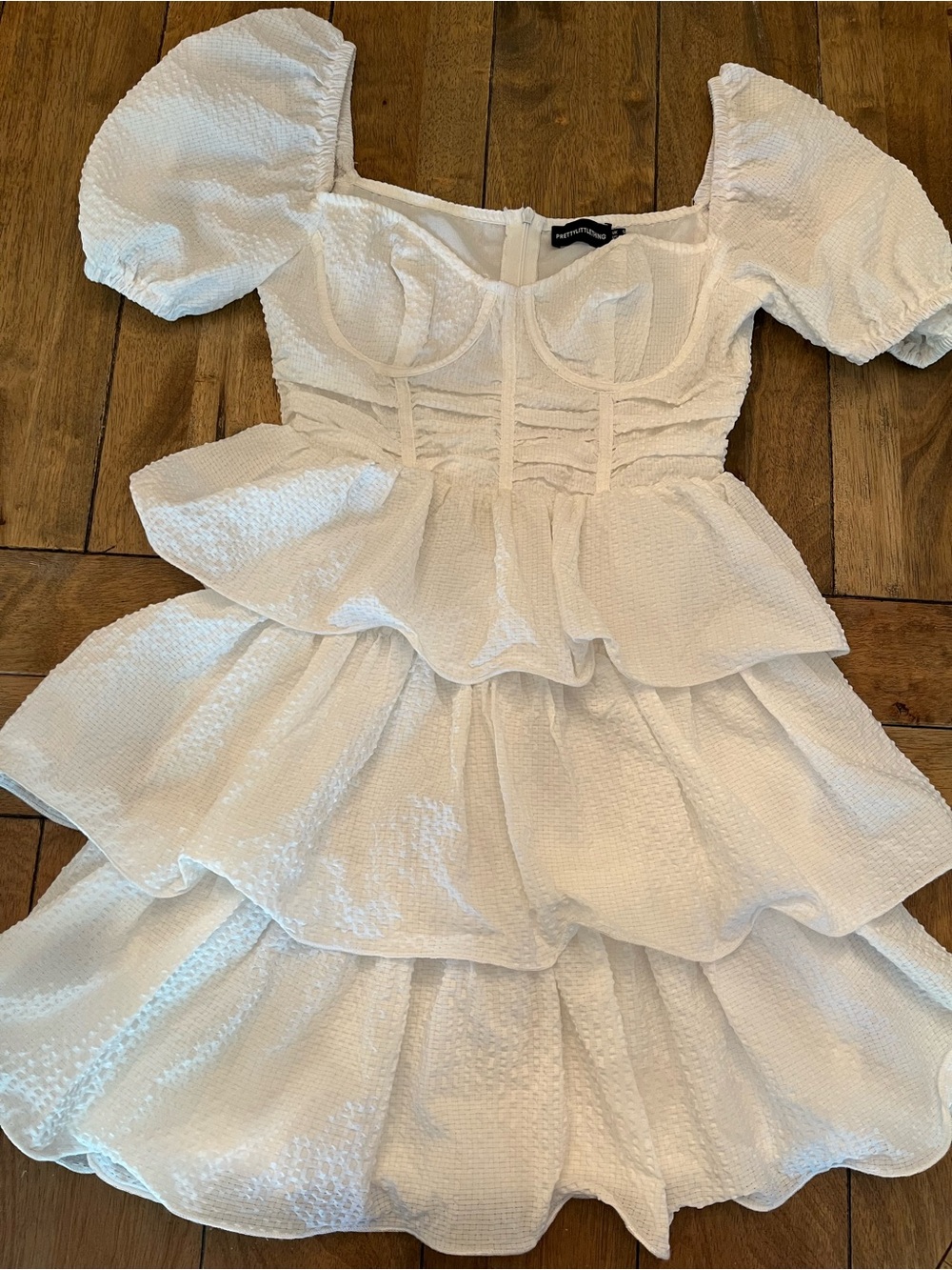 White Puff-Sleeve Tiered Mini Dress size 2 - Picture 2 of 13